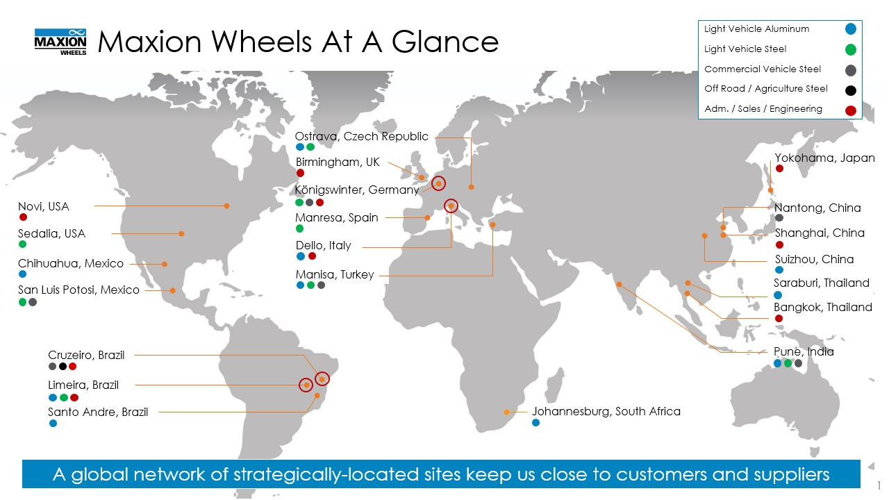 전 세계 Maxion Wheels 공장 지도